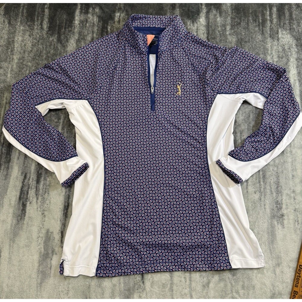 Peter Millar Pullover Womens Small Blue Floral 1/4 Zip Long Sleeve Golf Shirt